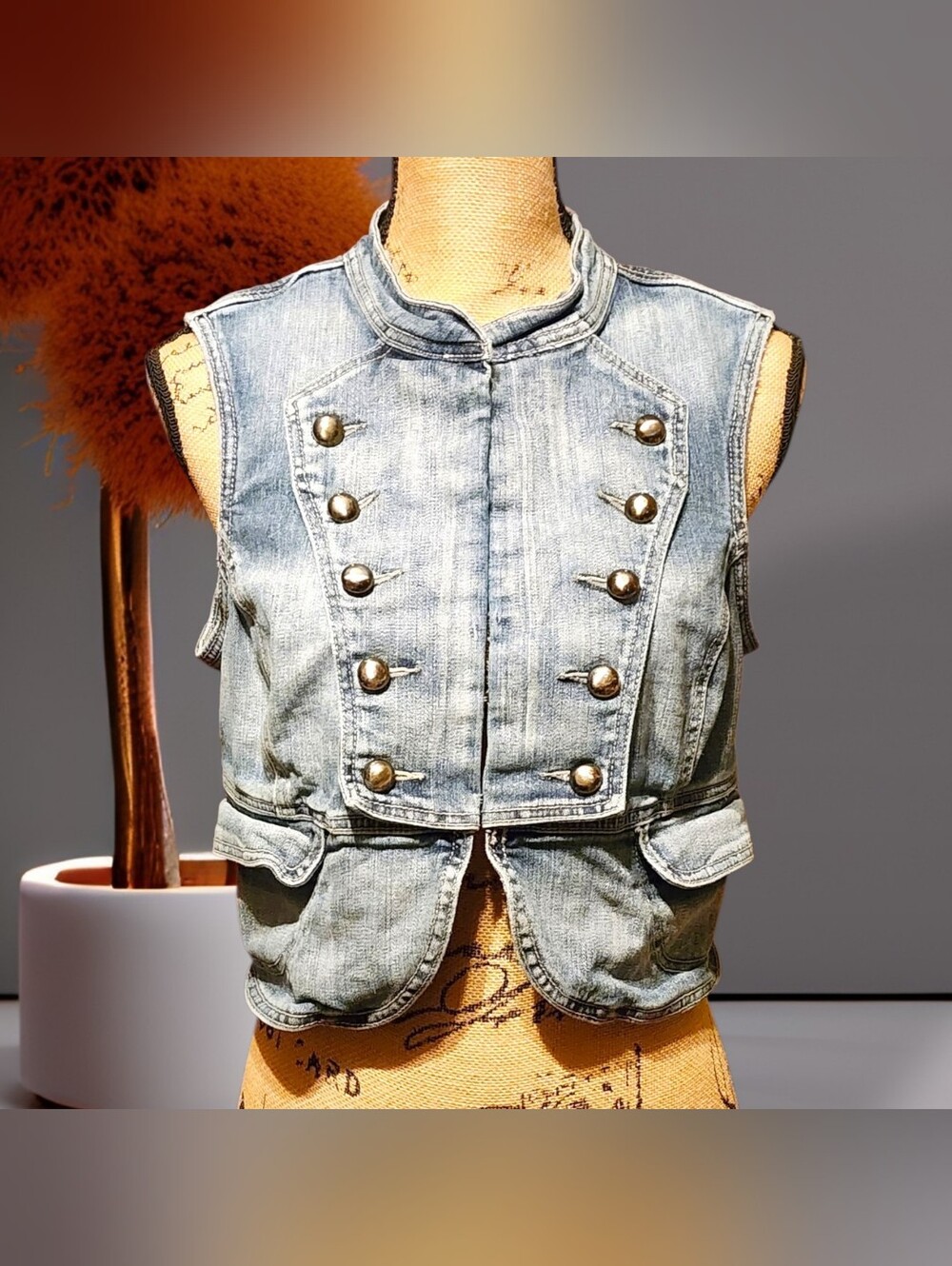 Vintage Y2K Military "Napoleon" Cropped Denim Vest